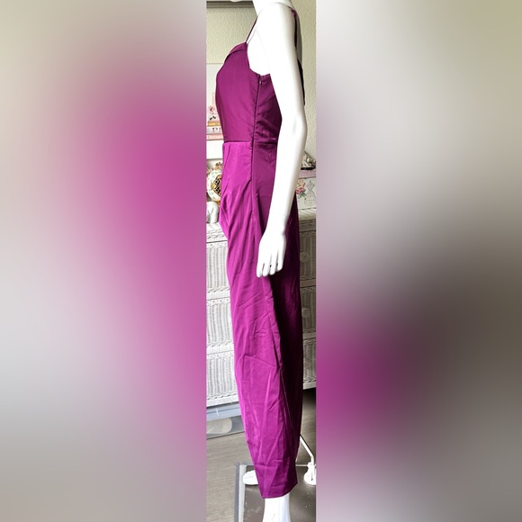 Lulus Satin Ruched Asymmetrical Off Shoulder Maxi Gown in Megenta Purple Size L - Picture 6 of 11